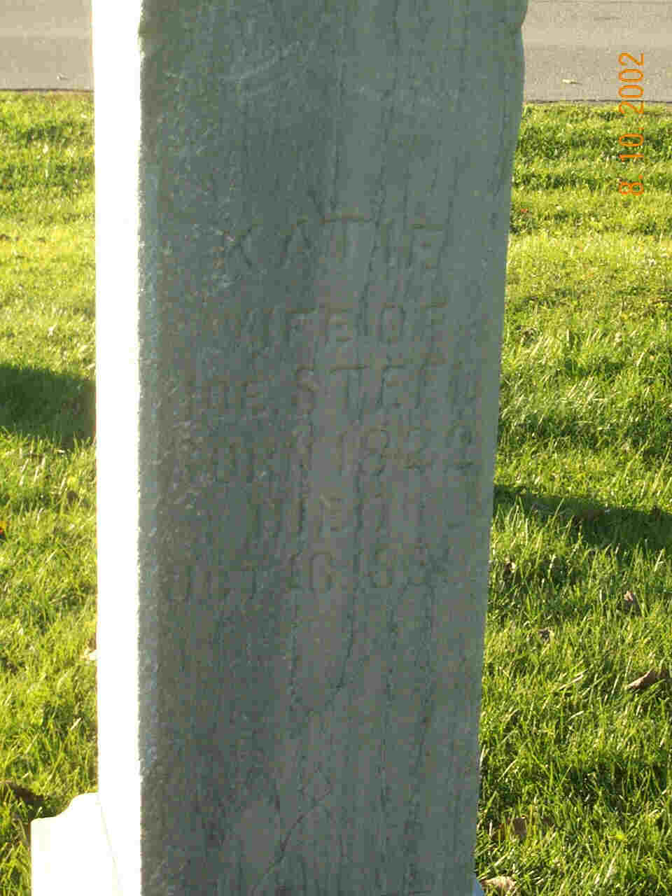 Gravestone of Katie (Kadletz) Stefl, Saint Marys Cemetery, Leopolis WI — photographed Aug 10, 2002